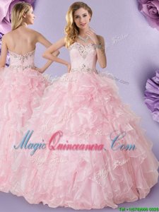 Custom Fit Floor Length Baby Pink Quinceanera Dress Sweetheart Sleeveless Lace Up