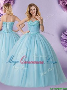 Shining Light Blue Sweetheart Neckline Beading Sweet 16 Dresses Sleeveless Lace Up