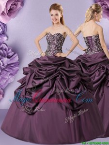 Delicate Purple Lace Up Sweetheart Embroidery and Pick Ups Vestidos de Quinceanera Taffeta Sleeveless