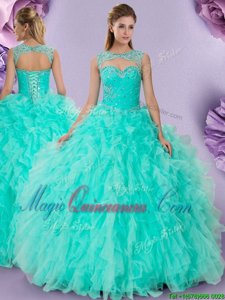 Designer Scoop Apple Green Sleeveless Tulle Lace Up Vestidos de Quinceanera for Military Ball and Sweet 16 and Quinceanera