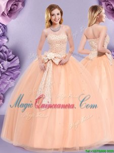 Free and Easy Sleeveless Beading and Bowknot Zipper Quinceanera Dresses