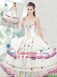 Captivating Ruffled Sweetheart Sleeveless Lace Up Ball Gown Prom Dress White Organza and Taffeta