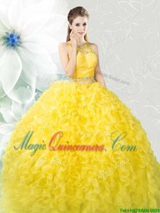 Classical Floor Length Yellow Quinceanera Dress Scoop Sleeveless Zipper