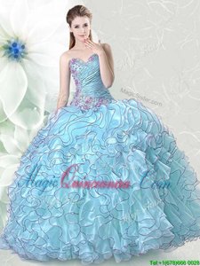 Organza Sleeveless Floor Length 15th Birthday Dress and Beading and Ruffles