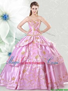 Free and Easy Embroidery 15 Quinceanera Dress Lilac Lace Up Sleeveless Floor Length