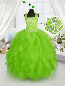 Floor Length Pageant Dress for Teens Halter Top Sleeveless Lace Up