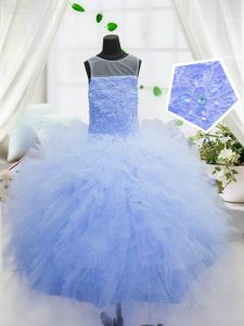 Scoop Baby Blue Sleeveless Beading and Ruffles Floor Length Kids Formal Wear