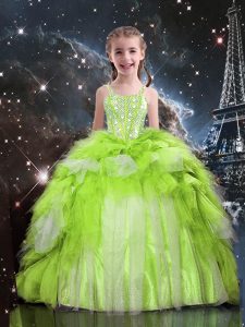 Tulle Sleeveless Floor Length Pageant Dress for Teens and Beading and Ruffled Layers