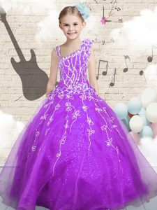 Floor Length Ball Gowns Sleeveless Purple Pageant Dresses Lace Up