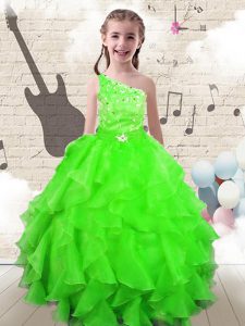Discount One Shoulder Neckline Beading and Ruffles Winning Pageant Gowns Sleeveless Lace Up