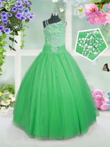 Sleeveless Side Zipper Floor Length Beading Winning Pageant Gowns