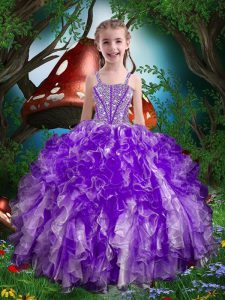 Beading and Ruffles Winning Pageant Gowns Eggplant Purple Lace Up Sleeveless Floor Length