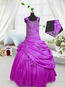 Pick Ups Straps Sleeveless Lace Up Pageant Dresses Fuchsia Satin