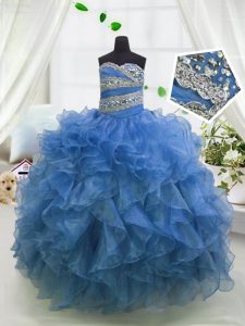 Inexpensive Organza Sleeveless Floor Length Evening Gowns and Beading and Ruffles