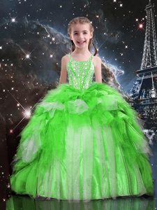 Sleeveless Beading and Ruffles Lace Up Pageant Gowns For Girls