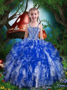 Beading and Ruffles Winning Pageant Gowns Royal Blue Lace Up Sleeveless Floor Length