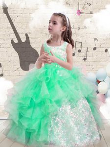 Ball Gowns Pageant Dress Apple Green Scoop Organza Sleeveless Floor Length Lace Up