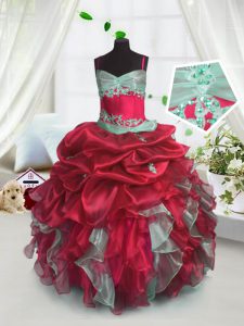 Sleeveless Beading and Ruffles Lace Up Little Girl Pageant Dress