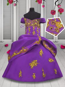 Sweet Lilac Sleeveless Floor Length Beading and Appliques Lace Up Child Pageant Dress