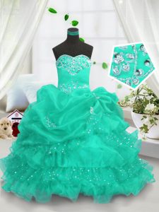 Excellent Sleeveless Beading and Ruffled Layers and Pick Ups Lace Up Pageant Dress for Womens