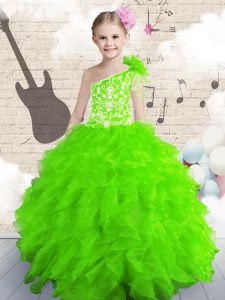 One Shoulder Sleeveless Organza Lace Up High School Pageant Dress for Party and Wedding Party
