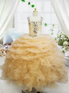 Wonderful Sleeveless Beading and Ruffles and Pick Ups Zipper Pageant Dress Wholesale