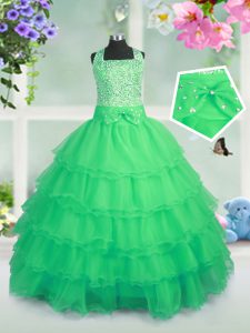 High End Zipper Square Beading and Ruffled Layers Pageant Dress Womens Organza Sleeveless