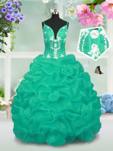 High Class Pick Ups Turquoise Sleeveless Taffeta Lace Up Pageant Dress for Party and Wedding Party