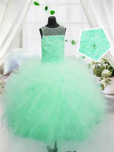 Adorable Scoop Apple Green Sleeveless Tulle Zipper Little Girl Pageant Dress for Party and Wedding Party
