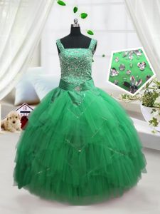 Sleeveless Beading and Ruffles Lace Up Kids Formal Wear