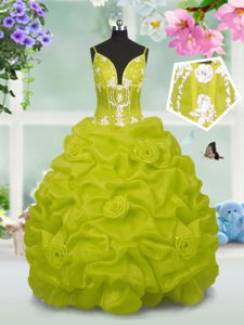 Pick Ups Yellow Green Sleeveless Taffeta Lace Up Little Girls Pageant Dress Wholesale for Party and Wedding Party