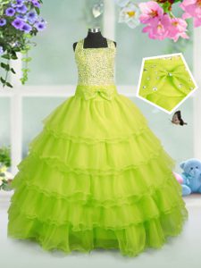 Admirable Square Sleeveless Organza Pageant Dress for Teens Beading and Ruffled Layers Zipper