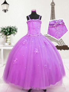 Sleeveless Zipper Floor Length Beading and Appliques Little Girl Pageant Dress