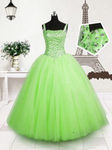Fantastic Straps Sleeveless Tulle Pageant Dress Beading and Sequins Lace Up