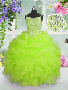 Dramatic Beading and Ruffles and Pick Ups Little Girl Pageant Gowns Yellow Green Lace Up Sleeveless Floor Length