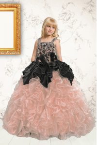 Inexpensive Baby Pink Little Girls Pageant Dress Party and Wedding Party and For with Beading and Pick Ups Straps Sleeveless Lace Up