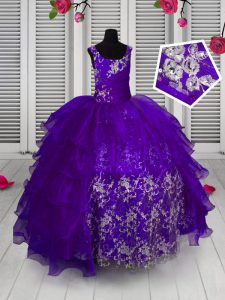 Navy Blue Straps Lace Up Appliques and Ruffled Layers Pageant Dress for Teens Sleeveless