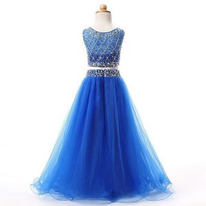 Scoop Organza Sleeveless Floor Length Evening Gowns and Beading