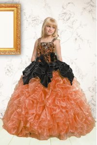 Orange Sleeveless Beading and Pick Ups Floor Length Pageant Dress