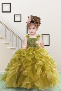 Beading and Ruffles Pageant Dresses Yellow Green Lace Up Sleeveless Floor Length