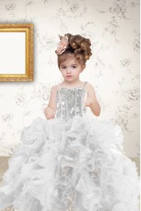 Grey Sleeveless Beading and Ruffles and Sequins Floor Length Pageant Dress Toddler