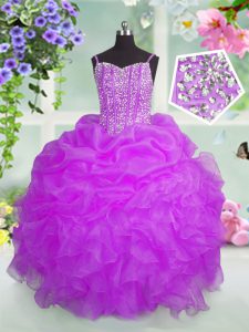 Pick Ups Fuchsia Sleeveless Organza Lace Up Pageant Dress Toddler for Party and Wedding Party