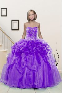 Lavender Lace Up Sweetheart Beading and Pick Ups Pageant Gowns Organza Sleeveless