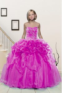 Excellent Pick Ups Sweetheart Sleeveless Lace Up Evening Gowns Fuchsia Organza