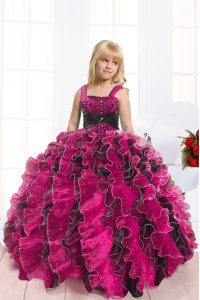 Modern Sleeveless Lace Up Floor Length Beading and Ruffles Winning Pageant Gowns