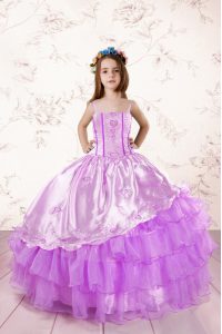 Sleeveless Embroidery and Ruffled Layers Lace Up Pageant Dress for Girls