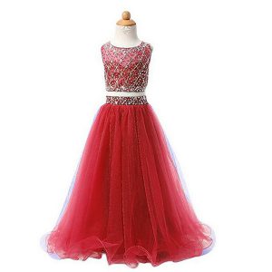 Hot Selling Scoop Sleeveless Organza Winning Pageant Gowns Beading Zipper