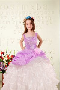 Graceful Ruffled Ball Gowns Little Girls Pageant Dress Fuchsia Straps Organza Sleeveless Floor Length Lace Up