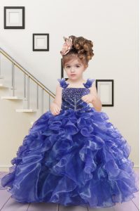 Navy Blue Sleeveless Organza Lace Up Pageant Dress for Girls for Military Ball and Sweet 16 and Quinceanera