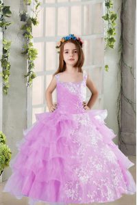 Lavender Pageant Dresses Party and Wedding Party and For with Lace and Ruffled Layers Square Sleeveless Lace Up